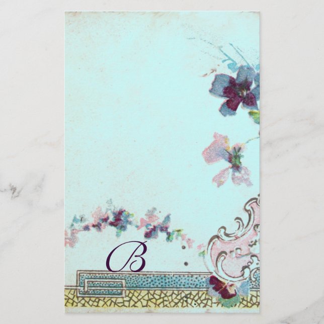 ROMANTİCA Pink Aquamarin Blue Wedding Floral Monog Briefpapier (Vorderseite)