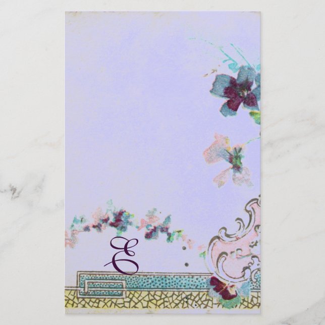 ROMANTİCA Pink Blue Wedding Floral Monogram Briefpapier (Vorderseite)