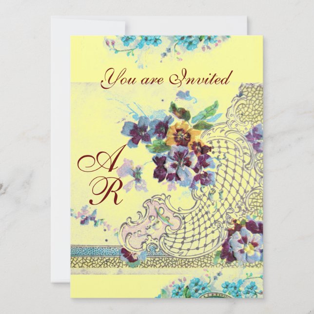 ROMANTICA Pink Blue Yellow Floral Wedgram Einladung (Vorderseite)