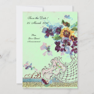 ROMANTİCA Rosa Blau Grün Hochzeit Floral Monogramm Einladung