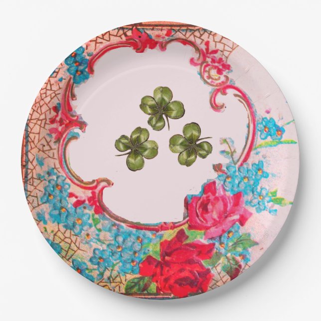 ROMANTICA ,ST.PATRICK'S KLEEBLATTS UND ROSE Blumen Pappteller (Vorderseite)
