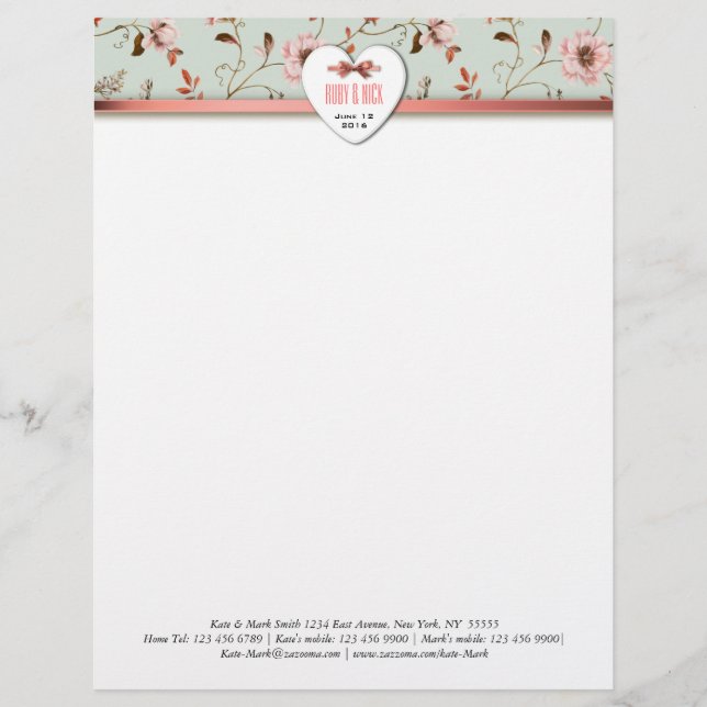 RomanticCharm Vintag Floral Wedding Collection Briefbogen (Vorderseite)