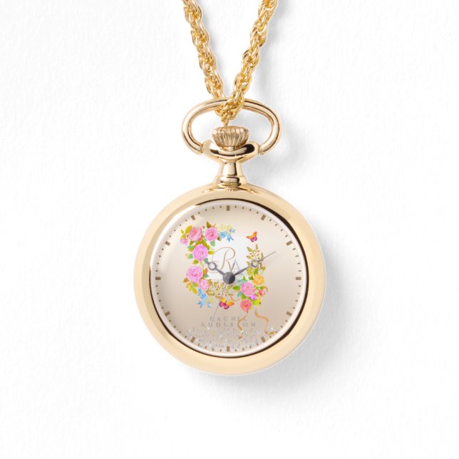 Romantics Blooming Garden Monogram Beige Armbanduhr (Vorderseite)