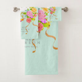 Romantics Blooming Garden Monogram Green Badhandtuch Set