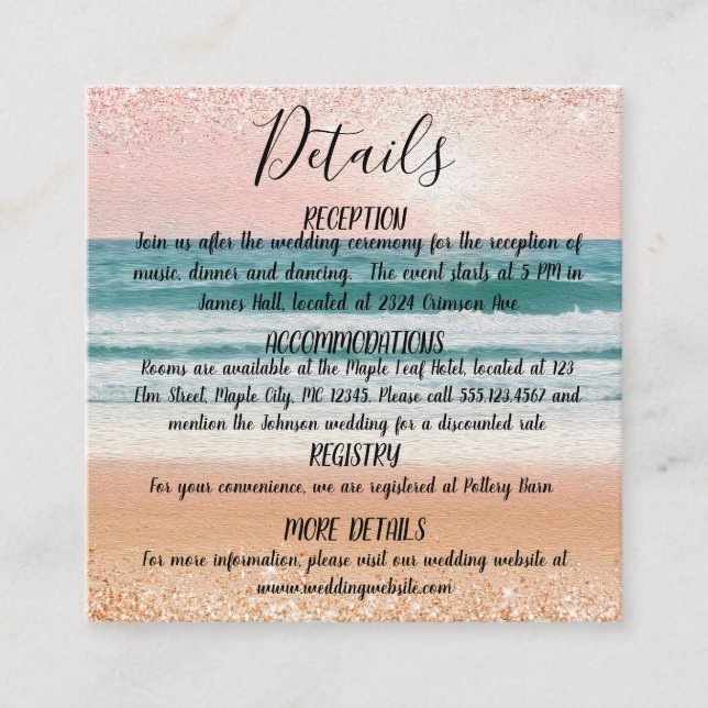 Romantik am Meer: Eleganter Strand Begleitkarte (Vorderseite)