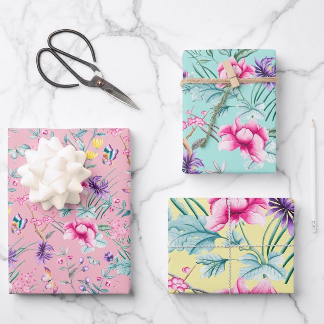 Romantik Boho Floral Print Geschenkpapier Set (Vorderseite)