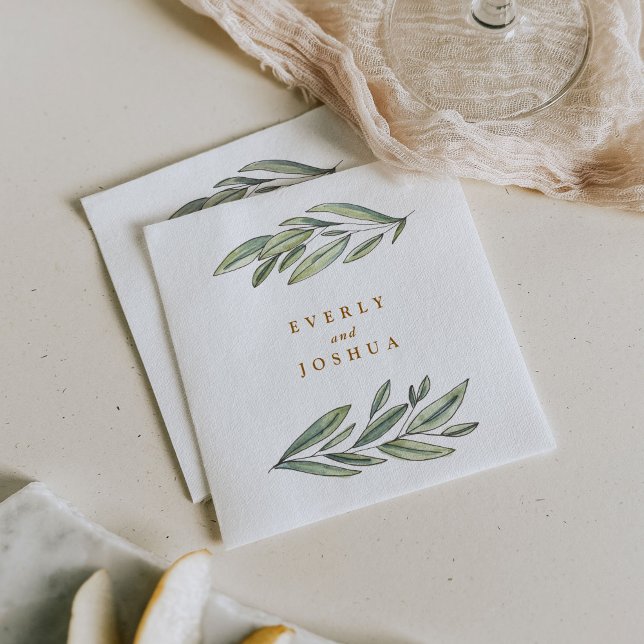 Romantik Evergreen Serviette (Romantic evergreens laurel wedding paper napkins.)