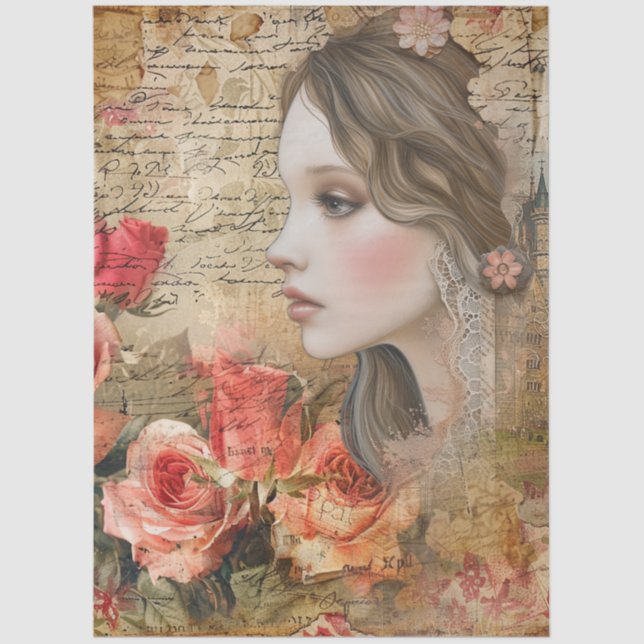 Romantik Girl Flora Abstrakte Kunstgalerie Al Port Seidenpapier (Vorderseite)