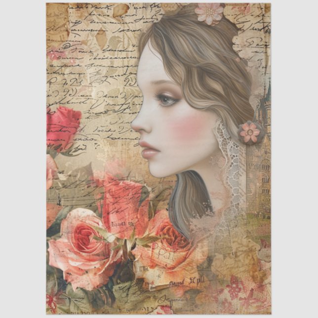 Romantik Girl Flora Abstrakte Kunstgalerie Al Port Seidenpapier (Vorderseite)