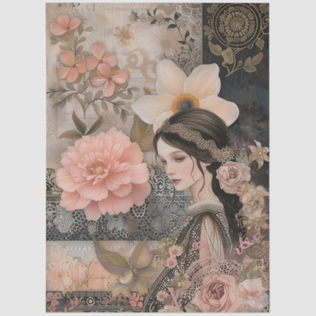Romantik Girl Flora Abstrakte Kunstgalerie Al Port Seidenpapier (Vorderseite)
