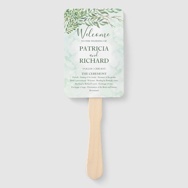 Romantik-Grün-Hochzeit Hochzeitsprogramm Fächer (Vorderseite)