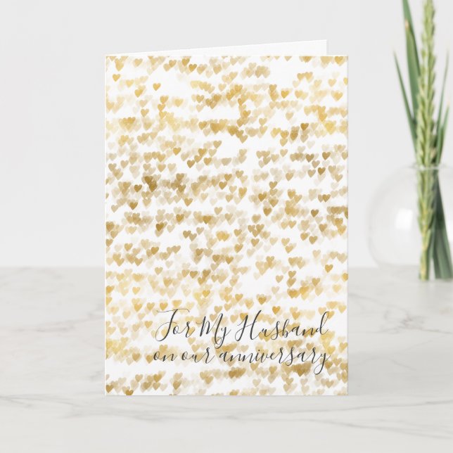 Romantik I Liebe You Anniversary Gold Hearts Karte (Vorderseite)