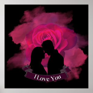 Romantik I Liebe You Couple Silhouette Rosa Rose Poster
