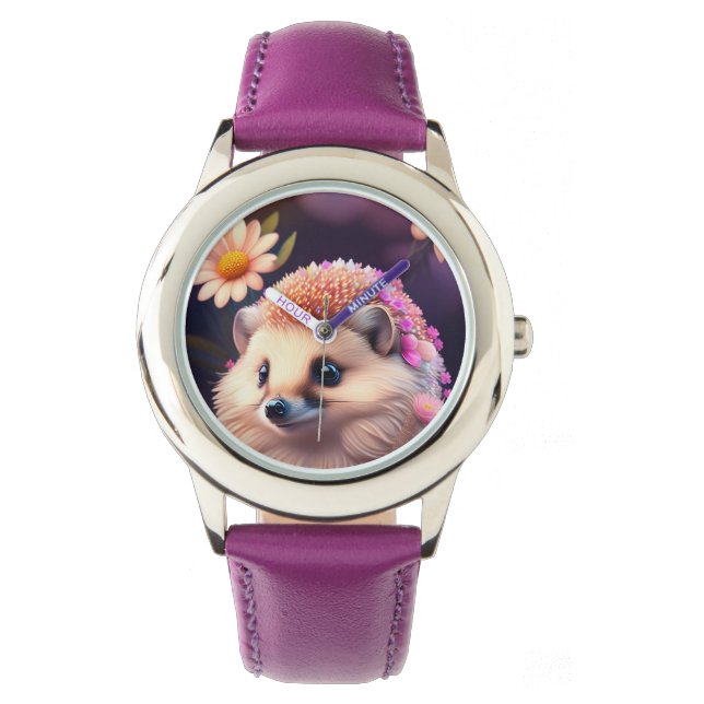 Romantik Igel mit Blumen Armbanduhr (Vorderseite)