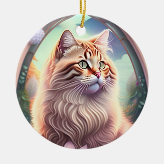 Romantik Katze mit Blumen Keramik Ornament (Vorne)