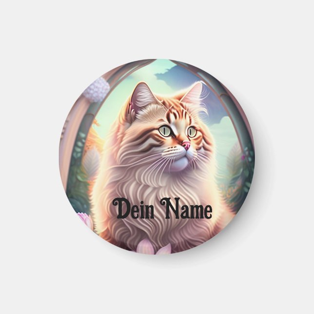 Romantik Katze mit Blumen Magnet (Vorne)