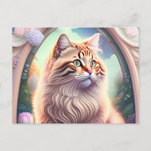 Romantik Katze mit Blumen Postkarte