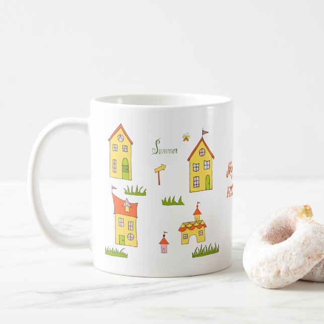 Romantik Meine kleine, süße Stadt Minimalistisch K Kaffeetasse (Mit Donut)