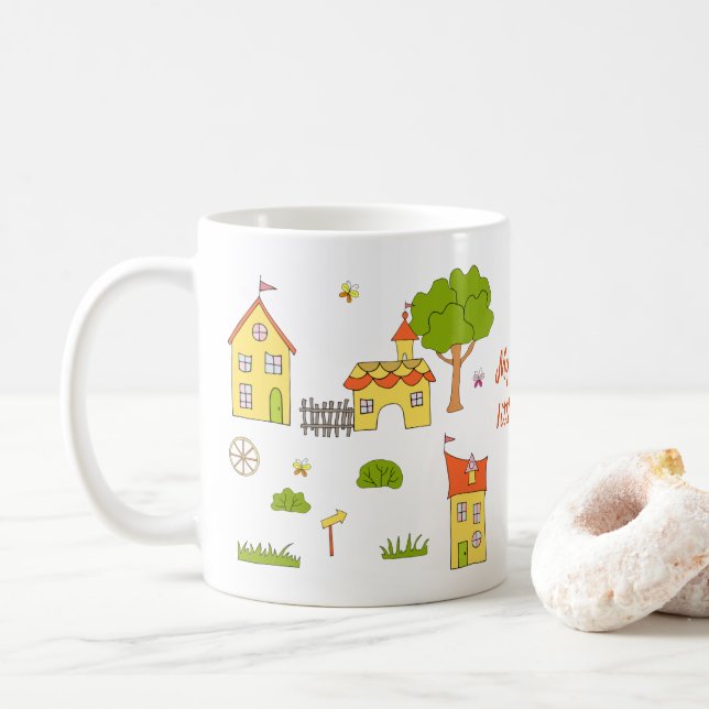 Romantik Meine kleine, süße Stadt Minimalistisch K Kaffeetasse (Mit Donut)