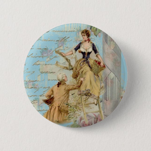 Romantik Paris Lovers Shabbychic Blue Button (Vorderseite)