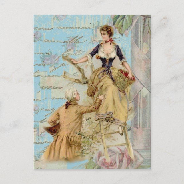 Romantik Paris Lovers Shabbychic Blue Postkarte (Vorderseite)