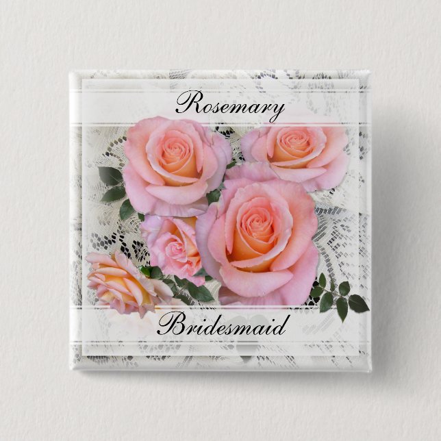 Romantik Pink Roses Bridesmaid Button (Vorderseite)