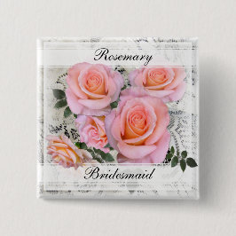 Romantik Pink Roses Bridesmaid Button