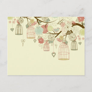 Romantik Roses, Birds, Birdcages, Floral Vintage Postkarte