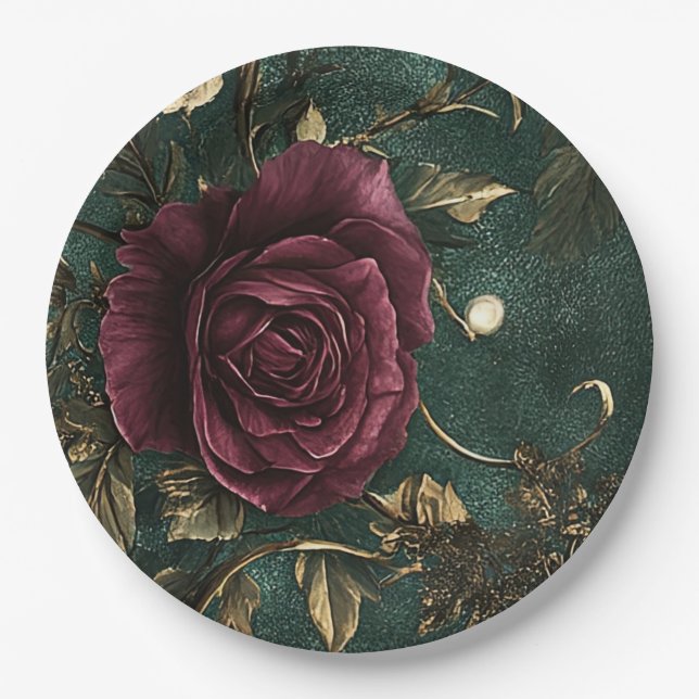Romantik & Vintage-Rose.  Pappteller (Vorderseite)