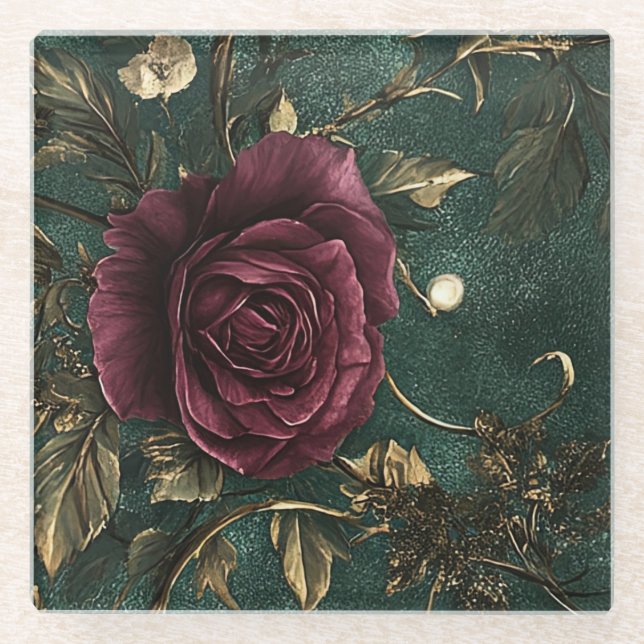 Romantik Vintage-Rose. Trink- Glasuntersetzer (Vorderseite)