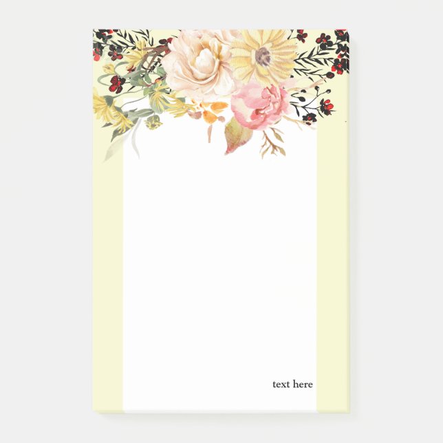 Romantik , Wasserfarbe , Blume Blumenfeder Post-it Klebezettel (Vorderseite)