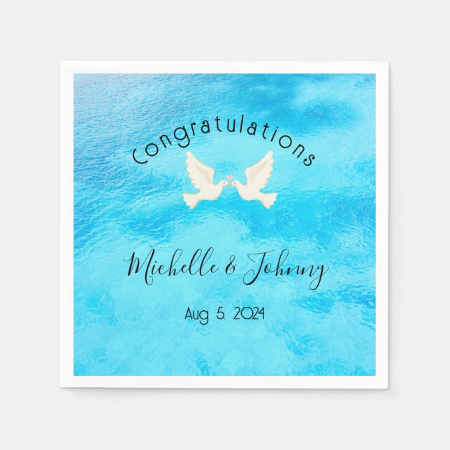 Romantik - zwei Tauben mit rosa Herz auf blau Serviette (Vorderseite)