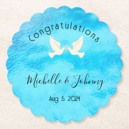 Romantik - zwei Tauben mit rosa Herz auf blau Untersetzer