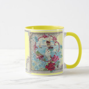 ROMANTIKA, BLUE YELLOW PINK BLUMENFLORALE ROSE MIT TASSE