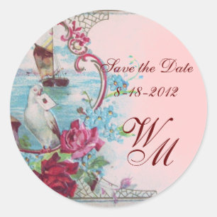 ROMANTIKA MONOGRAM, Save the Date, rosa Runder Aufkleber