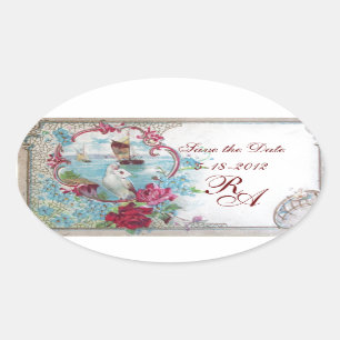 ROMANTIKA MONOGRAM, Save the Date, weiß Ovaler Aufkleber