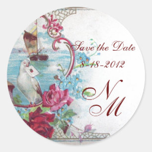ROMANTIKA MONOGRAM, Save the Date, weiß Runder Aufkleber