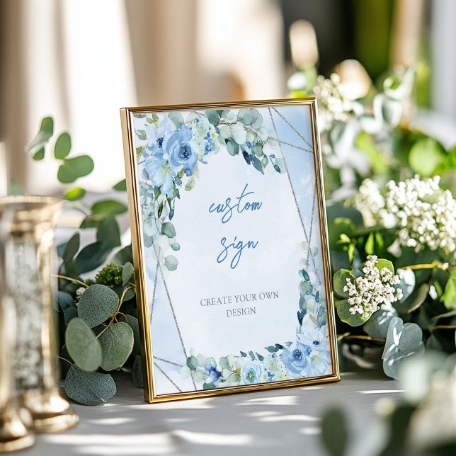 Romantikblüteneukalyptus silber Custom Sign Poster (Romantic blue floral eucalyptus silver Custom Sign)