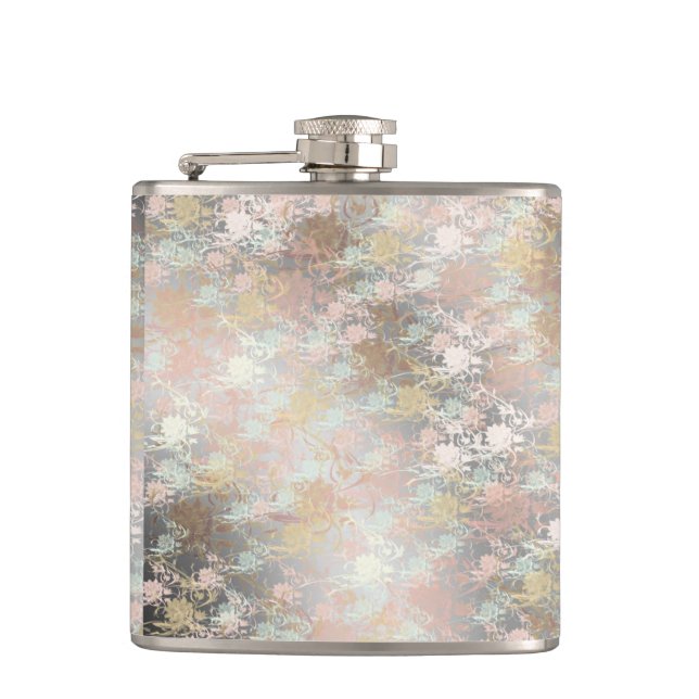 Romantisch, Aquamarin, Aquarell, Chic, floral Flachmann (Vorderseite)