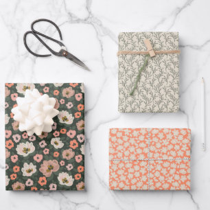 Romantisch bemalte Blumenhochzeit und Brautdusche Geschenkpapier Set