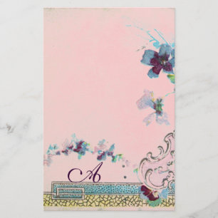 ROMANTISCH Blau Rosa Hochzeit Blumen Monogramm Briefpapier