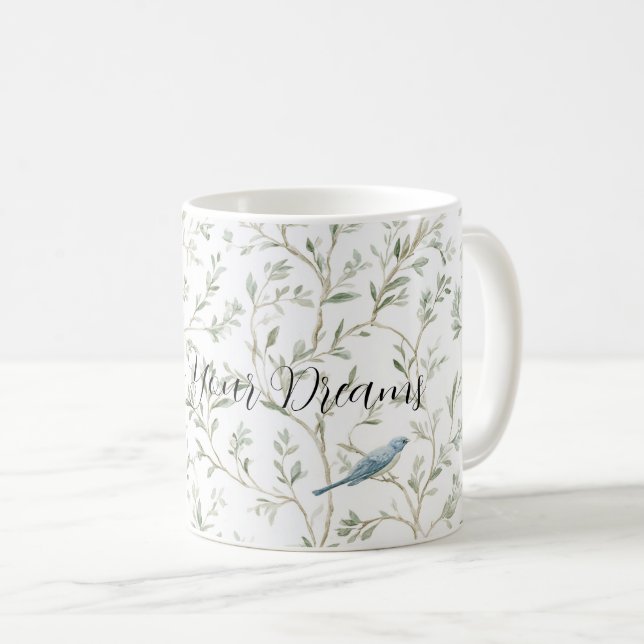 Romantisch Chic Schöne Blaue Vögel Blumen Kaffeetasse (VorderseiteRechts)