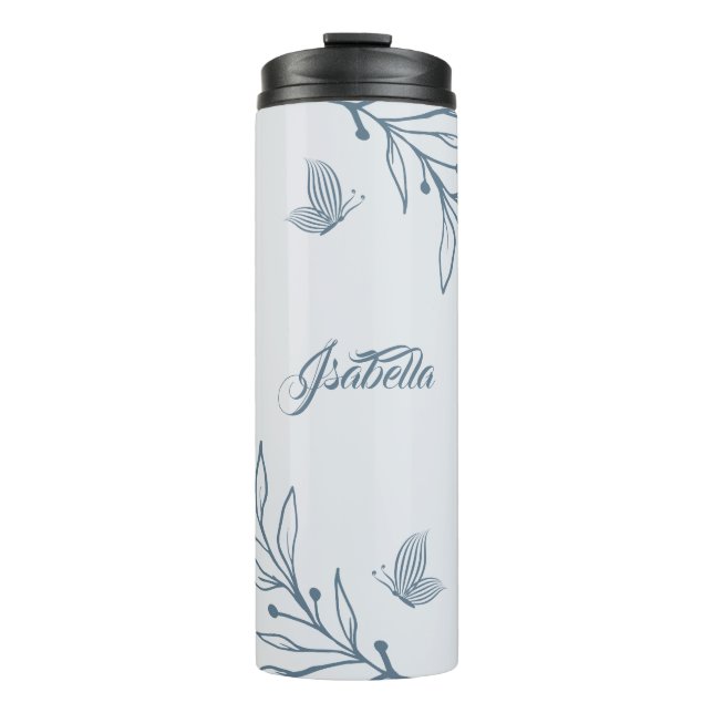Romantisch elegant dusty blau thermosbecher (Vorderseite)