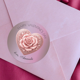 Romantisch Elegantes Herz Rose Metallisch Valentin Runder Aufkleber