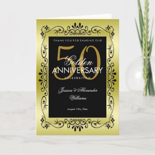 Romantisch Gold Verzierte Gerahmte 50. Hochzeit Dankeskarte