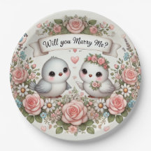 Romantisch "Heiraten Sie mir?" Lovebird Papierplat
