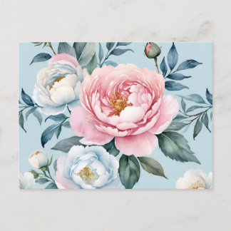 Romantisch Light Blue Pink Peony Floral Postkarte