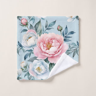 Romantisch Light Blue Pink Peony Floral Waschlappen