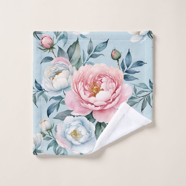 Romantisch Light Blue Pink Peony Floral Waschlappen (Waschlappen)