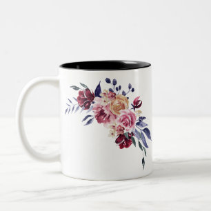 romantisch, lila, blumenreich, wasserfarben, zweifarbige tasse